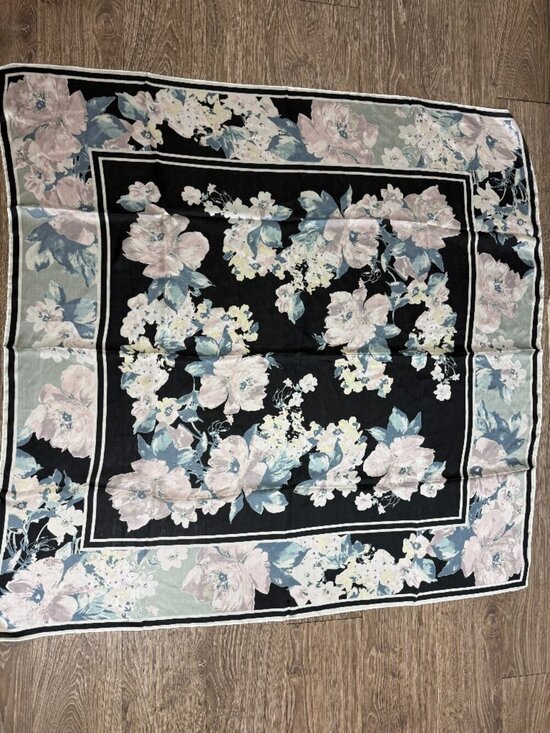 Accessories - NWOT Large Silk Floral Black & White Scarf 42" x 42"